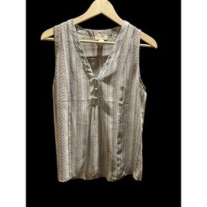 Loft Sheer‎ Gray and White Sleeveless Blouse Size Small
